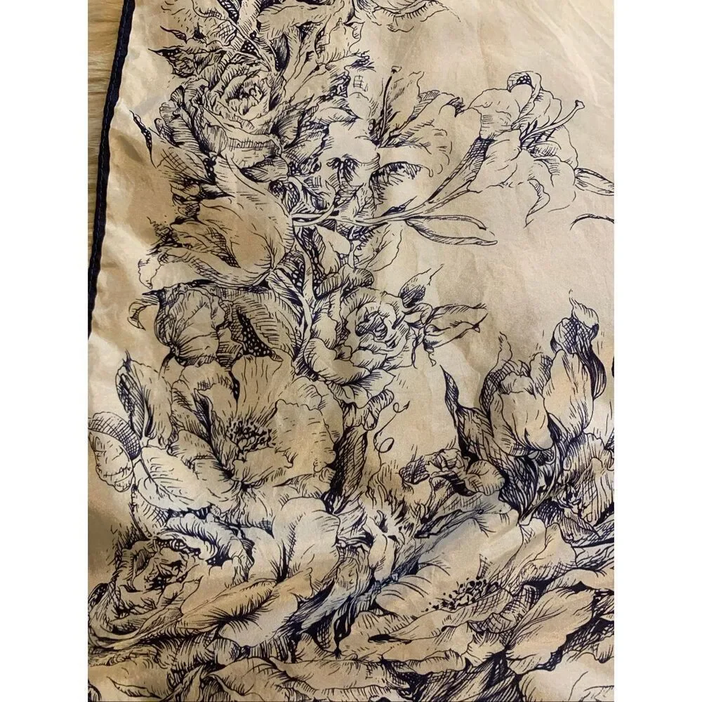 White with Blue Floral Print Scarf